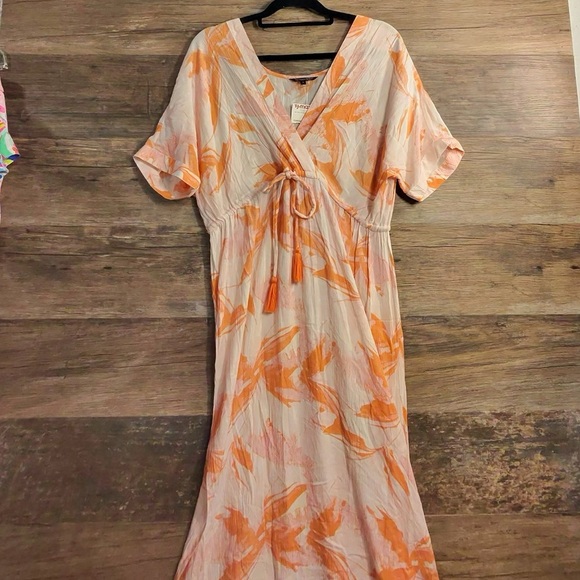 Spiaggia Orange Cream and Pink V-Neck Short Sleeve Maxi Sundress - Picture 1 of 9